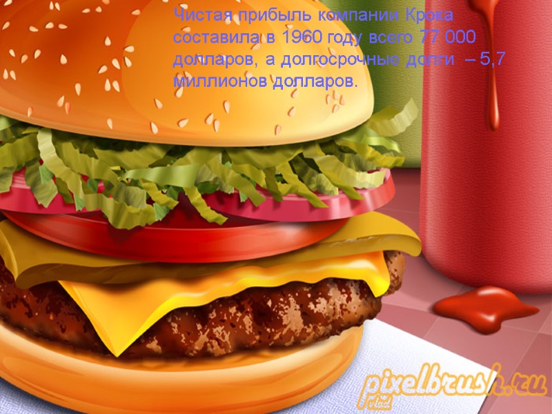 Чистая прибыль компании Крока составила в 1960 году всего 77 000 долларов, а долгосрочные